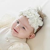 Asphinien Lace Big Bow Baby Girls Headband Floral Hair Band Toddlers Newborn Infants Christening Baptism Party Hair Accessories for 0-36 Months Elastics Hairband (Style 1)