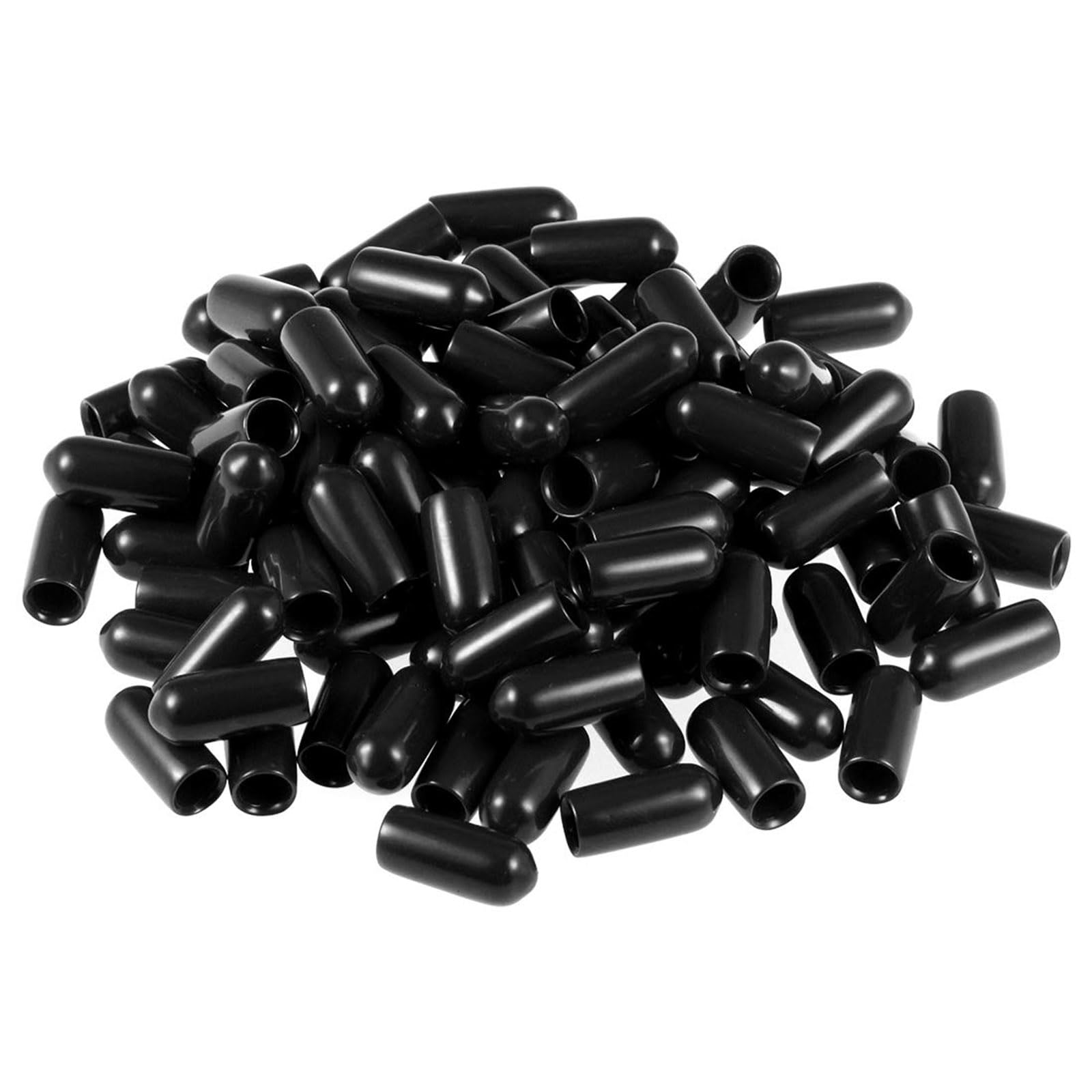 TOP-VIGOR 100Pcs Rubber End Caps, 5.5mm ID Round Flexible Screw End Caps Thread Protectors, Black Vinyl Bolt Covers Rubber Covers for Screws, Tubes, Cables, Wires, Cyling, etc