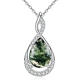 YAFEINI Necklace for Women S925 Sterling Silver Moss Agate/Sapphire/Jade Teardrop Necklace Birthday Gifts for Mom Chain 18" + 2" Extender