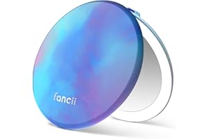 Fancii Taylor Travel Makeup Mirror with LED Light, Rechargeable, 10x /1x Magnifying & 3 Light Settings - Compact, Large 5” Wide Mirror for Handbag and Purses (Lavender Lagoon)