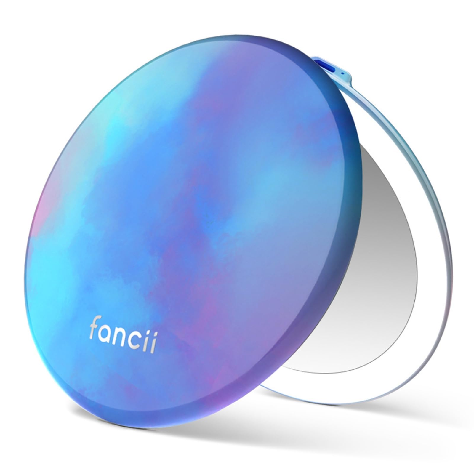 Fancii Taylor Travel Makeup Mirror with LED Light, Rechargeable, 10x /1x Magnifying & 3 Light Settings - Compact, Large 5” Wide Mirror for Handbag and Purses (Lavender Lagoon) Image