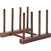 Sunicon Wooden Dish Rack, Dishes Drainboard Drying Drainer Storage Holder Stand Kitchen Cabinet Organizer, Pot Lid Holder Dish Drying Rack for Dish, Plate, Bowl, Cup Pot(4 Pillar Carbon Fired)