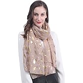 Lina & Lily Metallic Gold Silver Foil Feather Women's Scarf Shawl Wrap Lightweight