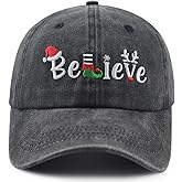 Nxizivmk Christmas Believe Hat for Men Women, Funny Adjustable Cotton Embroidered Merry Xmas Santa Holiday Baseball Cap