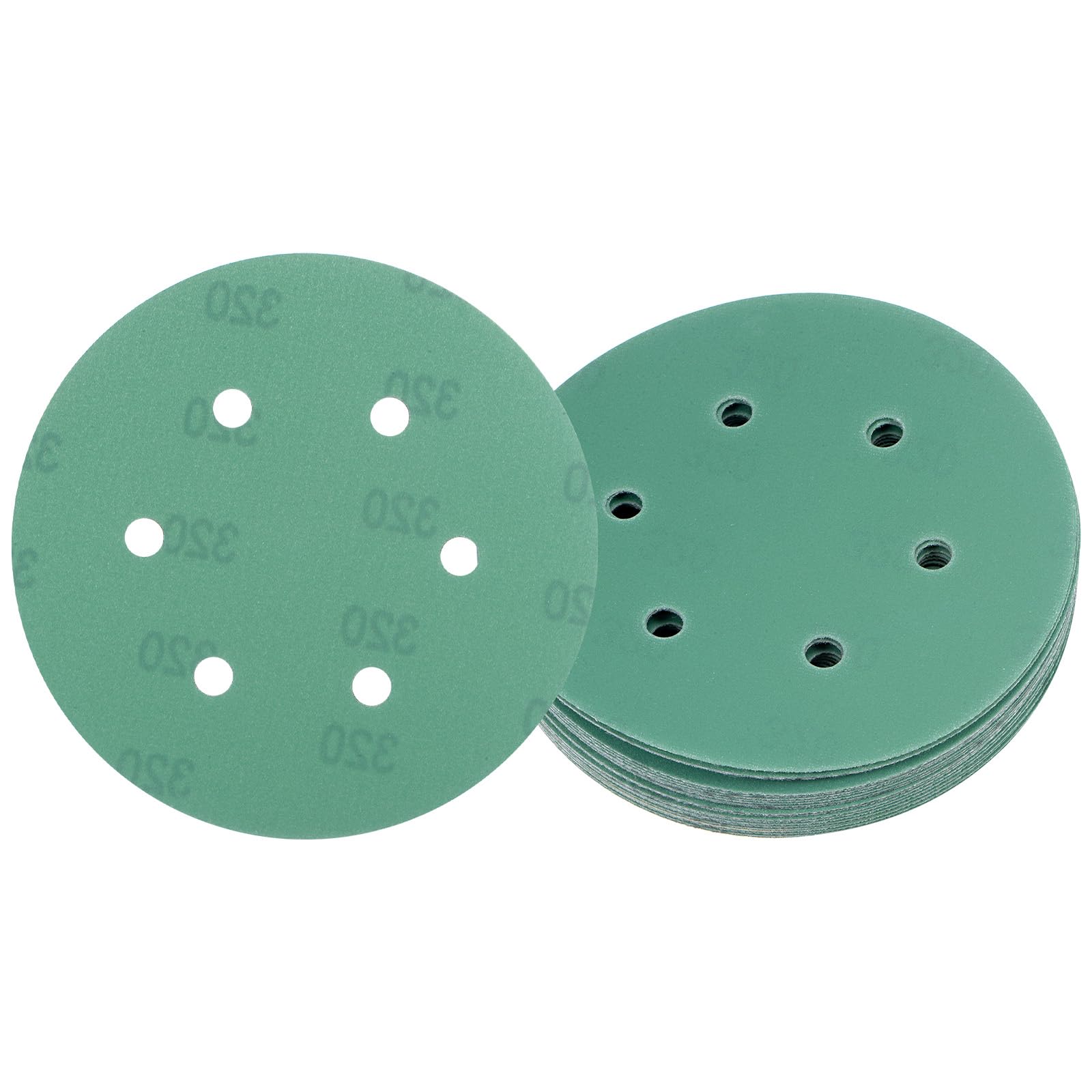 Kozelo 25pcs Green Film Sanding Discs - [6 Inch 320 Grits 6 Hole ] Round Aluminum Oxide Hook & Loop Wet Dry Sander Pads for Wood Metal Polishing Use| Zirconium Corundum Sandpaper