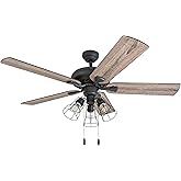 Prominence Home Lincoln Woods, 52 Inch Industrial Style LED Ceiling Fan with Light, Pull Chain, Three Mounting Options, 5 Dua