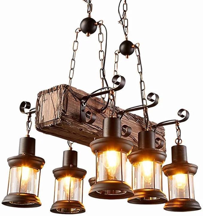 Candelabro Retro Madera Industrial Loft Lámpara Colgante, Pantalla de