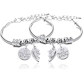 lauhonmin 2pcs Mother Daughter Bangles Set No Matter Where Compass Split Broken Heart Expandable Bracelets Gift