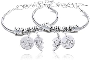 lauhonmin 2pcs Mother Daughter Bangles Set No Matter Where Compass Split Broken Heart Expandable Bracelets Gift