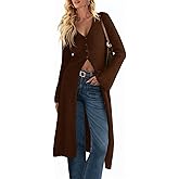 Saodimallsu Womens Long Cardigan Sweaters Oversized Bell Sleeve Open Front Button Down Casual Knit Fall Midi Dress