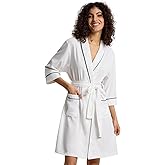SIORO Summer Waffle Knit Robe for Women, Short Lightweight Bathrobe with Pockets, 3/4 Sleeve Robe with Shawl Collar for Spa