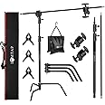 LOMTAP C Stand Light Stand Stainless Metal Photography Kit - Heavy Duty 10.8ft/330cm Vertical Pole, 4.2ft/128cm Boom Arm, Adjustable Base, Water Sandbag, 2 Grip Heads, 3 Clips for Softbox, Reflector
