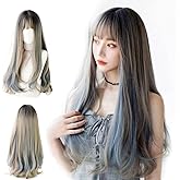 HUAISU Long Black Wig With Bangs Natural Hair Wig for Women Cosplay Wig (Blonde)