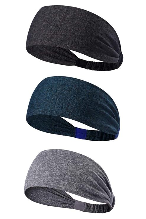 HYSENM Stirnband 3 Stück Unisex Streifen Feuchtigkeits-aufnehmen Schnell-Trocken Stretch Atmungsaktiv Schweißband für Outdoor