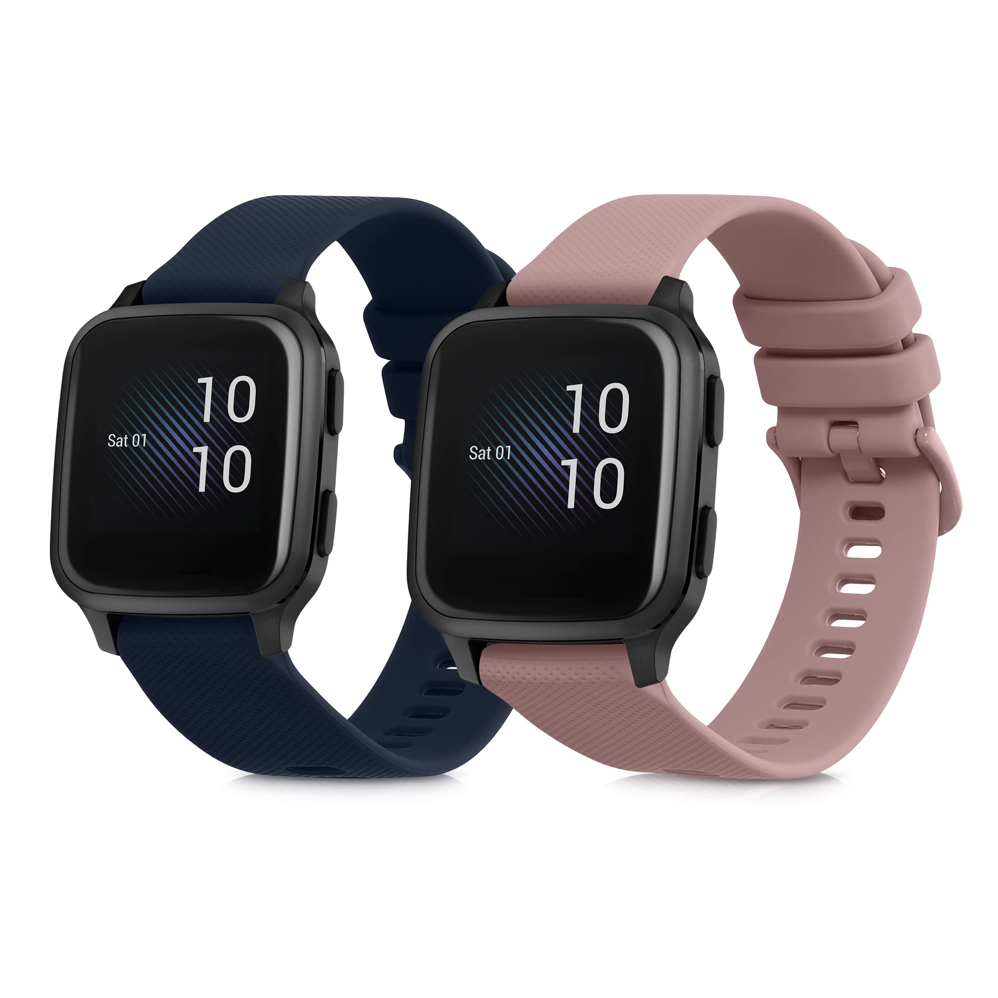 kwmobile Straps Compatible with Garmin Venu Sq Music/Sq Straps - 2x Replacement Silicone Watch Bands - Smartwatch or Fitness Tracker - Dark Blue/Dusty Pink