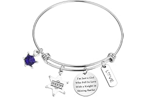 WSNANG Sheriff Deputy Gift I'm Just a Girl Who Fell In Love With a Knight In Shining Kevlar Wire Bangle Bracelet Sheriff Department Wife Gift