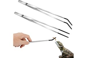 2PCS Stainless Steel Reptile Feeding Tongs with Rubber Tip, Heavy Duty Extra Long Tweezers,Crested Gecko Tank Accessories,10.