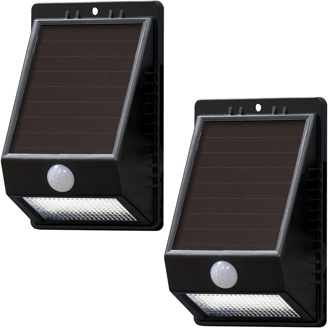 AmazonBasics Waterproof Solar-powered Motion Sensor Wall Light for Front Door, Patio, Yard, and Porch - 8 LED, 100 Lumen, Up to 120 Detection Angle, 2-Pack