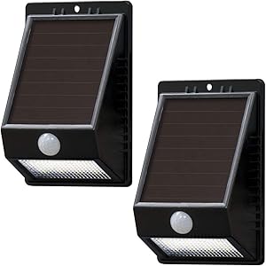 AmazonBasics Waterproof Solar-powered Motion Sensor Wall Light for Front Door, Patio, Yard, and Porch - 8 LED, 100 Lumen, Up to 120 Detection Angle, 2-Pack