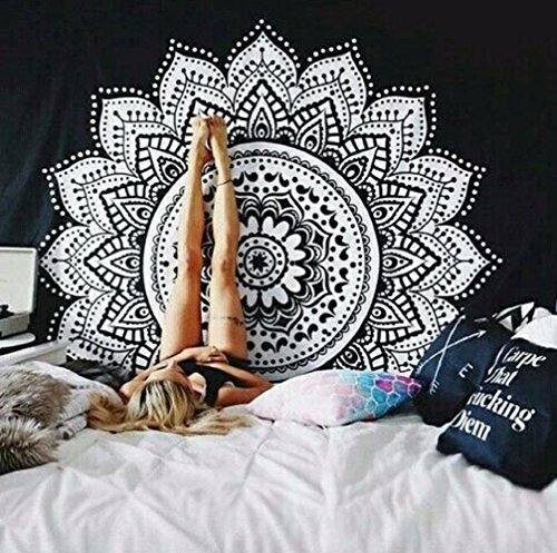 Dremisland Indian Wall Decor Hippie Tapestries Bohemian Mandala Tapestry Wall Hanging Throw (L/80"60"(203153cm), White Flower)
