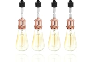 Hiiglxii E26 Track Light Heads H Type Track Lighting Heads Direction Adjustable LED Track Lights Fixture Dimmable for Kitchen, Retro Vintage Style, Bulbs Not Included - Pack of 4(Rose Gold)