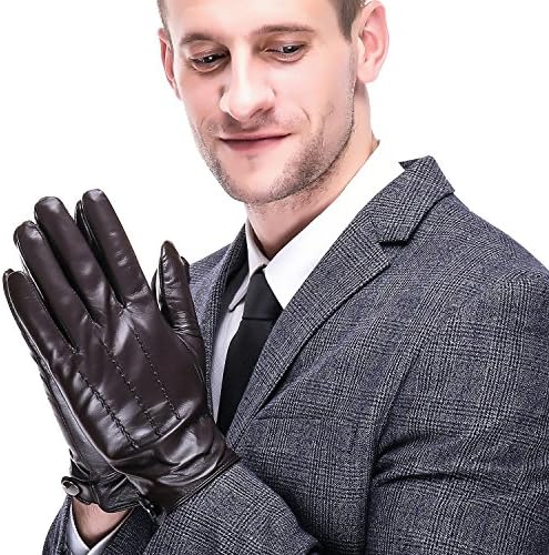 Leather Gloves,Anccion Best Touchscreen Winter Warm Italian Nappa Geniune Leather Gloves for Men's Texting Driving Cashmere/fleece Lining (Large, Brown)