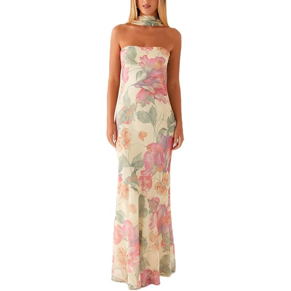SweatyRocks Women's Ombre Sheer Mesh Tube Dress - Strapless Midi Dress With Matching Neck Scarf - View #5