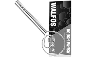 Walfos Danish Dough Whisk, Rustproof Stainless Steel Bread Whisk, Quick Mixing Bread Mixer, Dutch Dough Whisk for Cooking, Bl