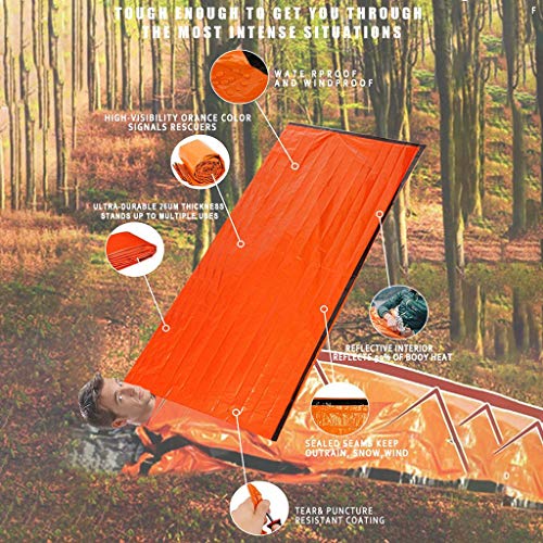 WoCoo 3PC Compact Ultra Lightweight Sleeping Bag Waterproof/windproof/warm first aid kit Emergency Blanket Liner Bags,Survival Gear Kit(Orange)