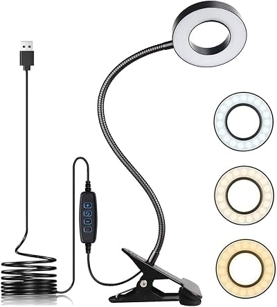 KNAMKY USB Clip On Desk Lamp 3 Light Modes 10 Dimmable Eye Care Black