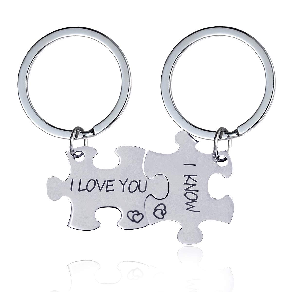 Uloveido Stainless Steel His and Hers 2 Pcs Couples Keychains Set for Women Men, Personalized Lovers Puzzle Matching Key Ring Jewelry Set for Lovers Friends SN141 (I LOVE YOU) โ image 1