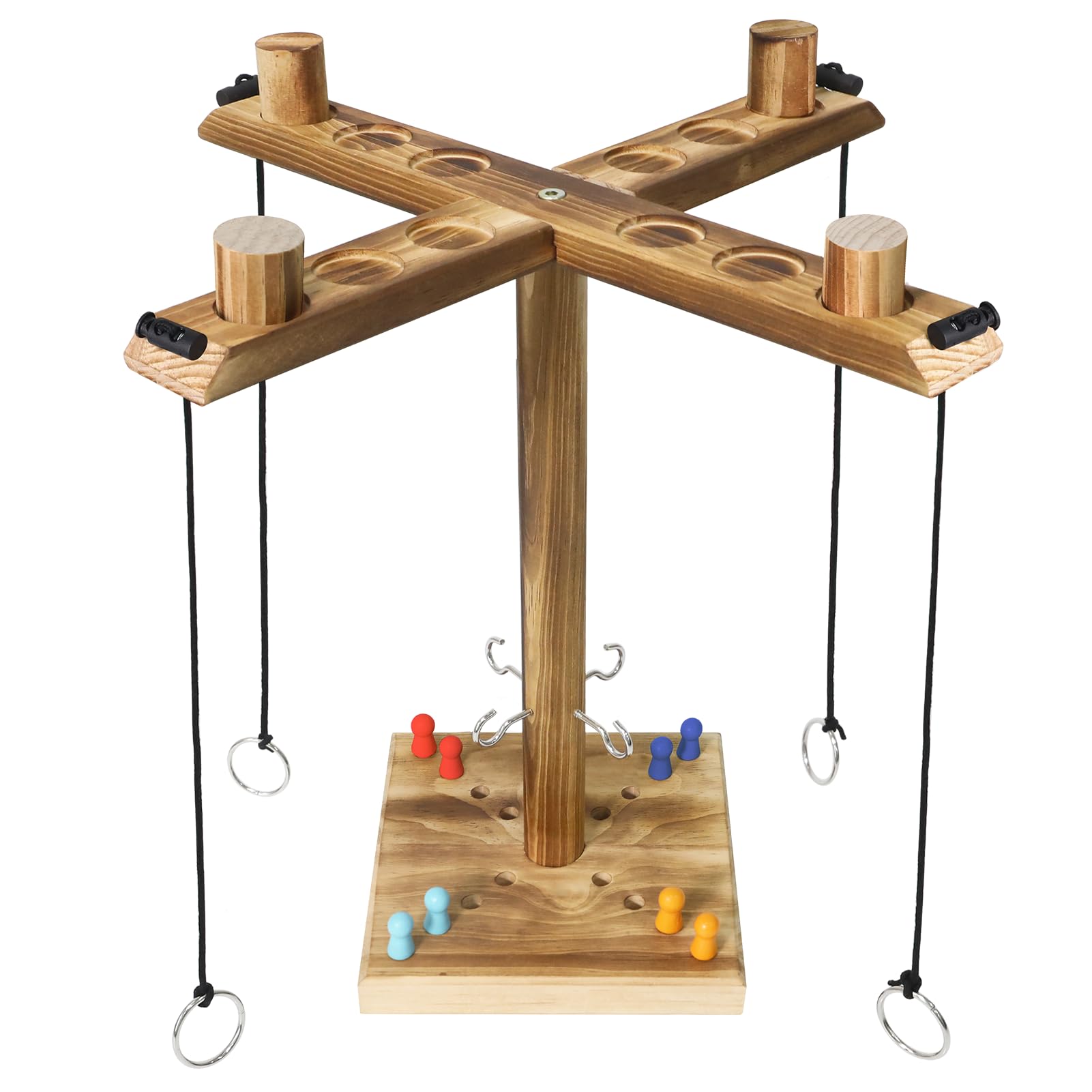 ZAKVOP Hooks Ring Toss Game, Wood Classic 4-Player, Interactive Ring Throwing Game for Home Party & Outdoor Camping, Easy to Assemble, Natural Wood Design