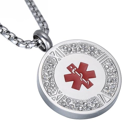 LiFashion LF 316L Edelstahl ICE personalisierte Zirkonia römische Ziffer medizinische Alert Runde Tag ID Anhänger Halskette G