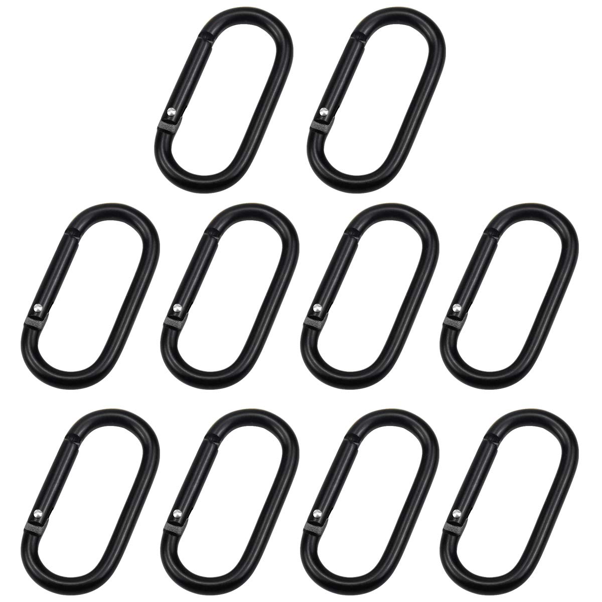 10Pcs Carabiner Clips Heavy Duty Snap Hooks Aluminium Alloy Keychain Hook Spring Loaded climbing Clip Oval Ring Carabiner for Traveling Fishing Camping Hiking Black