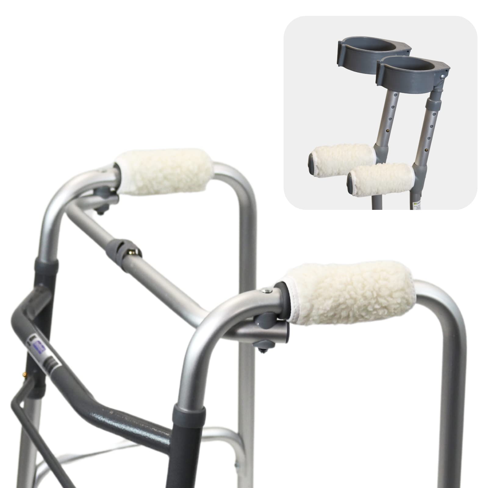 Solace Bracing Super Soft Sheepskin Handle Pads (Pair) - British Made & NHS Supplied Sweat Absorbent Handle Grips - #1 Anti-Slip Padded Handle Covers for Crutches, Walkers, Zimmer Frames & Wheelchairs