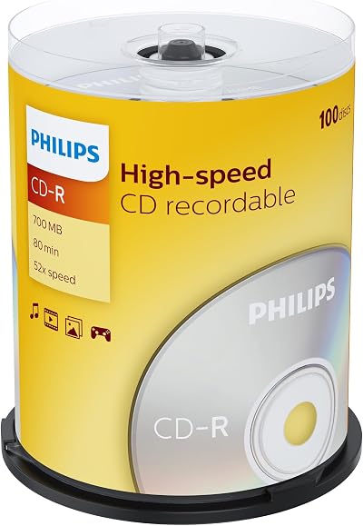 Philips CD-R 80 Minute 700MB 52x Blank Discs Spindle 100 Count