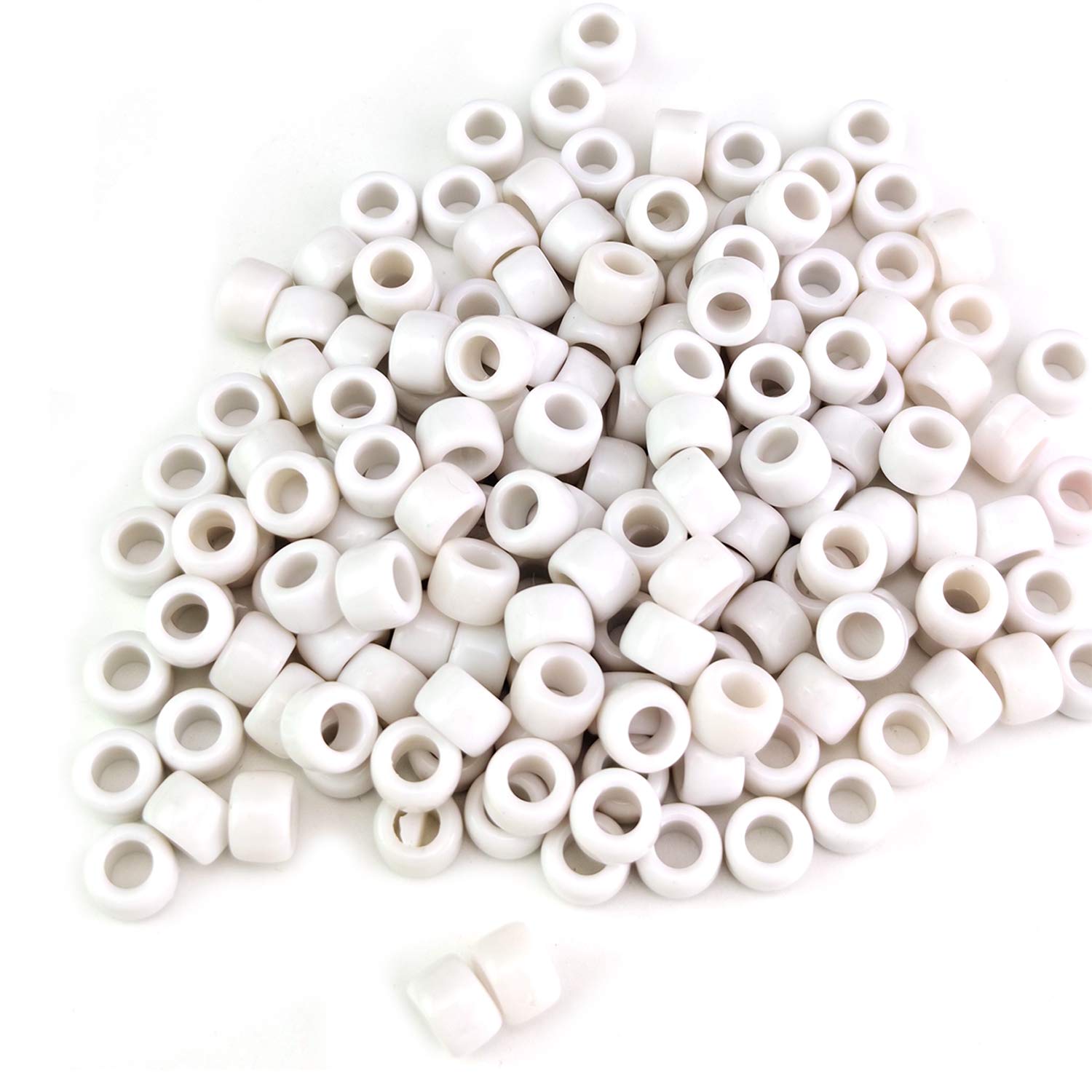 6 x 9mm,Pony Beads Opaque Multicolor Mix Plastic Acrylic Bulk Craft Pony Beads,300PCs (White)