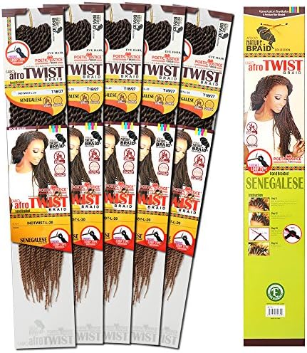 [6 Packs Deal!] Inspire Beyonce Braid Style-Senegalese Afro Twist Braid 20"~22", Large Size, 28 Strands Kanekalon&amp;Toyokalon Eve African Nature Braid (T1B/27)