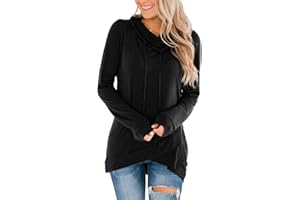 Fallorchid Womens Cowl Neck Tunic Tops Long Sleeve Pullovers Casual Drawstring Sweatshirts