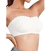 Cuteio Strapless Bras for Women, L, Front Closure Anti-Slip Comfortable Bandeau Top, Wavy Edge Padded Bra White