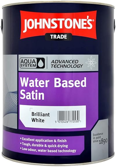 Johnstones Aqua Water Based Satin Brilliant White Paint 5L Wood Metal Quick Dry