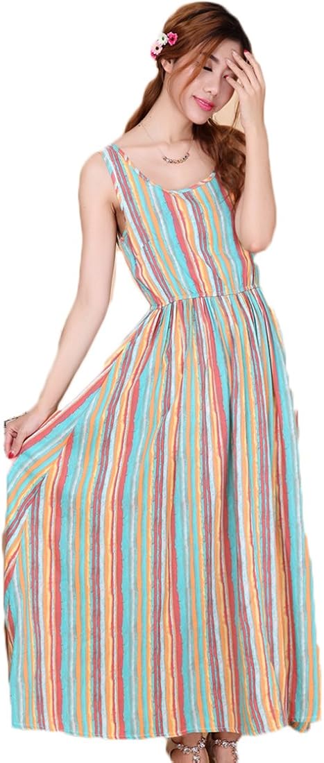 Amazon Co Jp ライブショップ Live Shop ワンピース ドレス ロング マキシ丈 ストライプ カラフル 夏 海 ビーチ フォーマル カジュアル おしゃれ 可愛い デート 女子会 通勤 通学 女性 レディース L Xl 服 ファッション小物