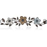 Wesiti Metal Flower Wall Decor Vintage Spring Metal Flower Wrought Iron Scroll Sculpture 15.7''x3.7'' Farmhouse Leaves Wall D