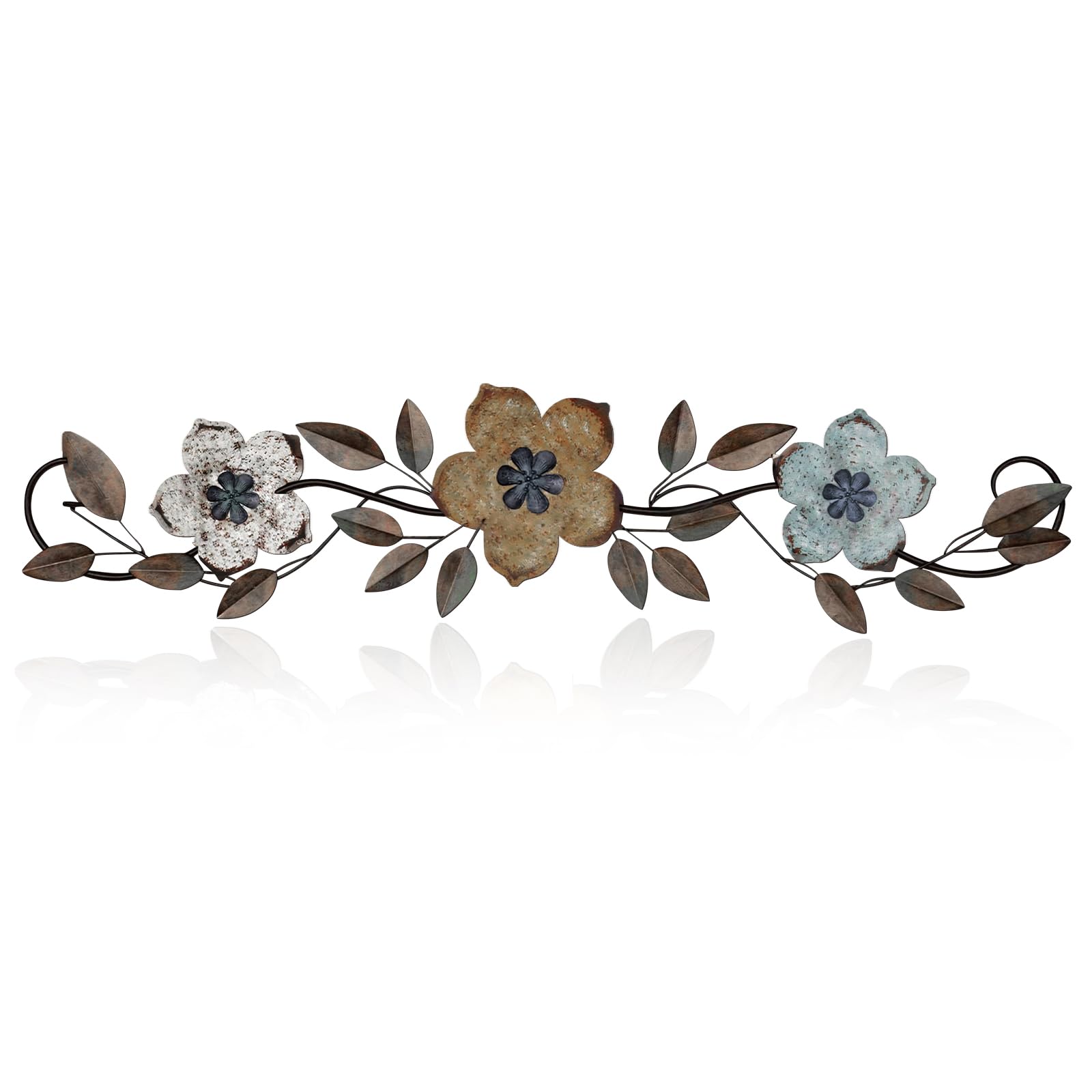 Photo 1 of ***DAMAGED - SEE NOTES/PICTURES*** Wesiti Metal Flower Wall Decor Vintage Metal Flower Wrought Iron Scroll Sculptures 15.75 x 3.7 Inch Farmhouse Leaves Scroll Wall Decor Above Door Bed Home for Living Room Bedroom Outdoor(Colorful)