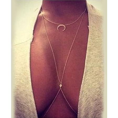 EQLEF® Körperkette Harness Kette Sexy Damen Taille Bauch Kreuz Körper Kette Mond Kristall Harness Körper Halskette (Typ 1)