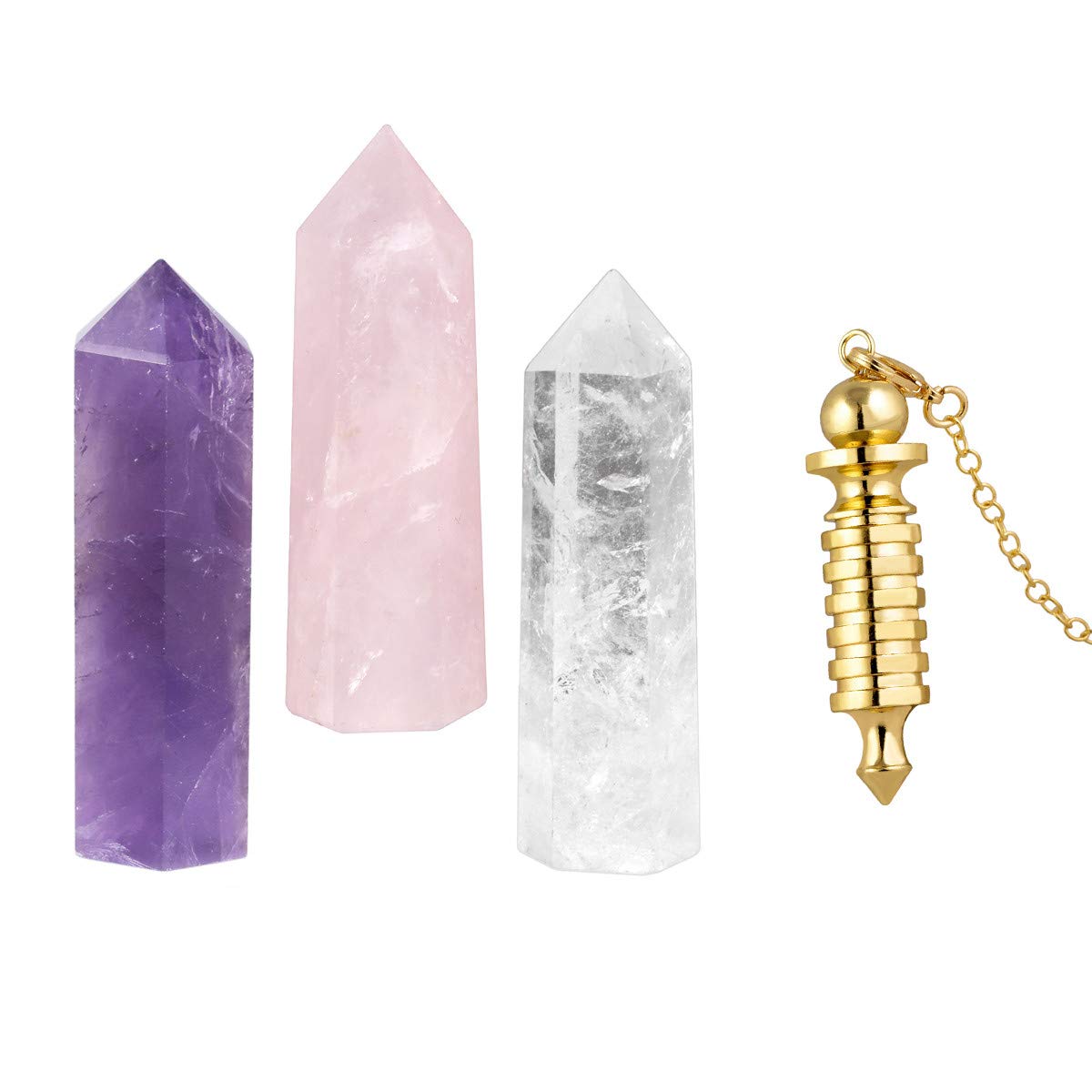 KYEYGWO Crystal Quartz Wand and Dowsing Pendulum for Divination Meditation, Reiki Healing Chakra Crystal Spiritual Gifts