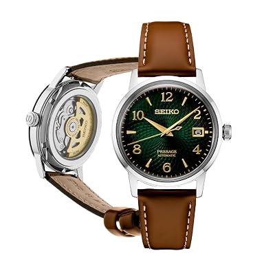 SEIKO SRPE45 Automatic Watch for Men - Presage Cocktail Time - Patterned Green Dial with Golden Numerals and Date Calendar, 50m Water-Resistant