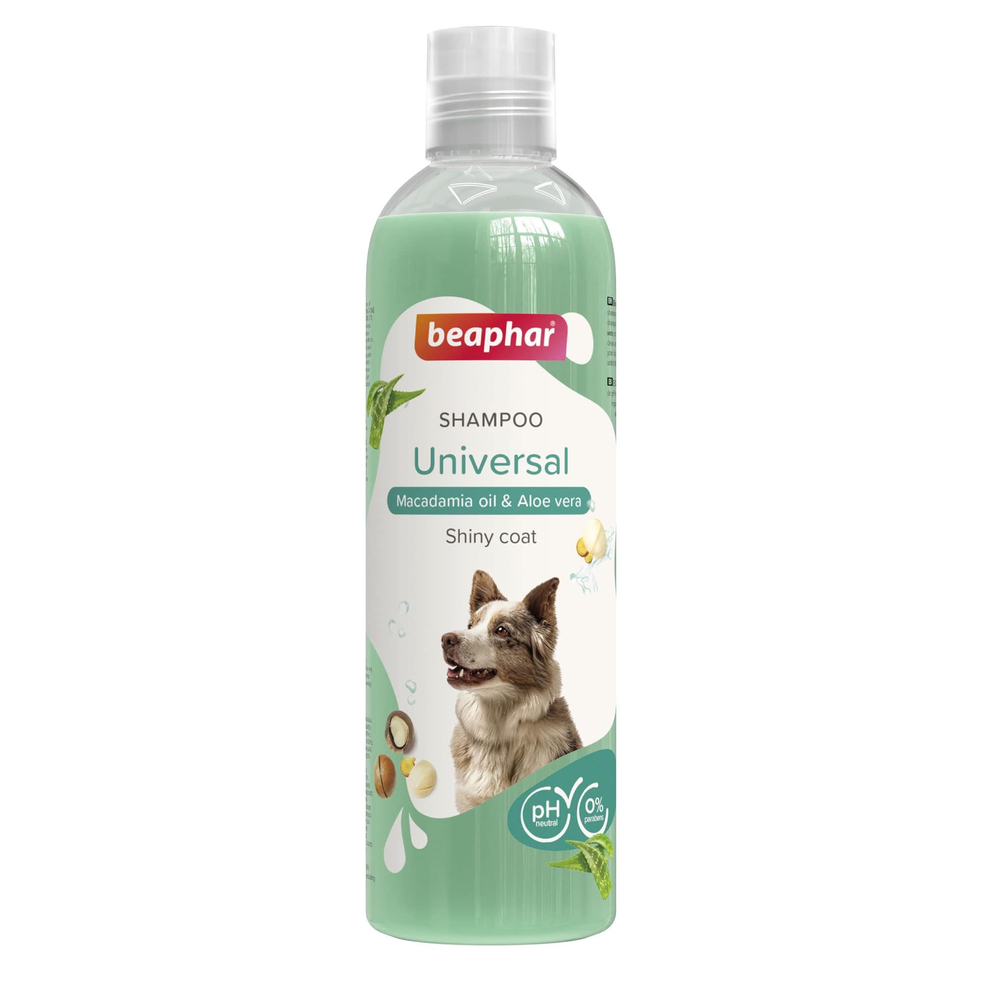 Beaphar - Universal Dog Shampoo 250ml - Enriched with Macadamia Oil & Aloe Vera - For Dogs of All Breeds & Sizes - Vegan, Mild & pH-Neutral For Fresh, Clean, Shiny Coats - For Everyday & Regular Use