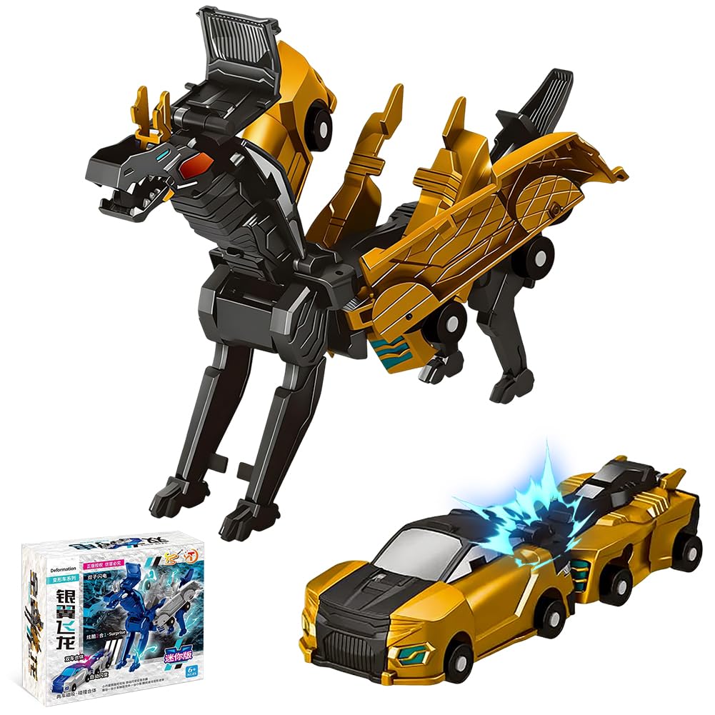 LKNBIF Dragon Transforming Car, 2 In 1 Collision Deformation Cars, Transformation Car with Crash and Transform Feature, for Children of All Ages, Creative Gift（Golden）