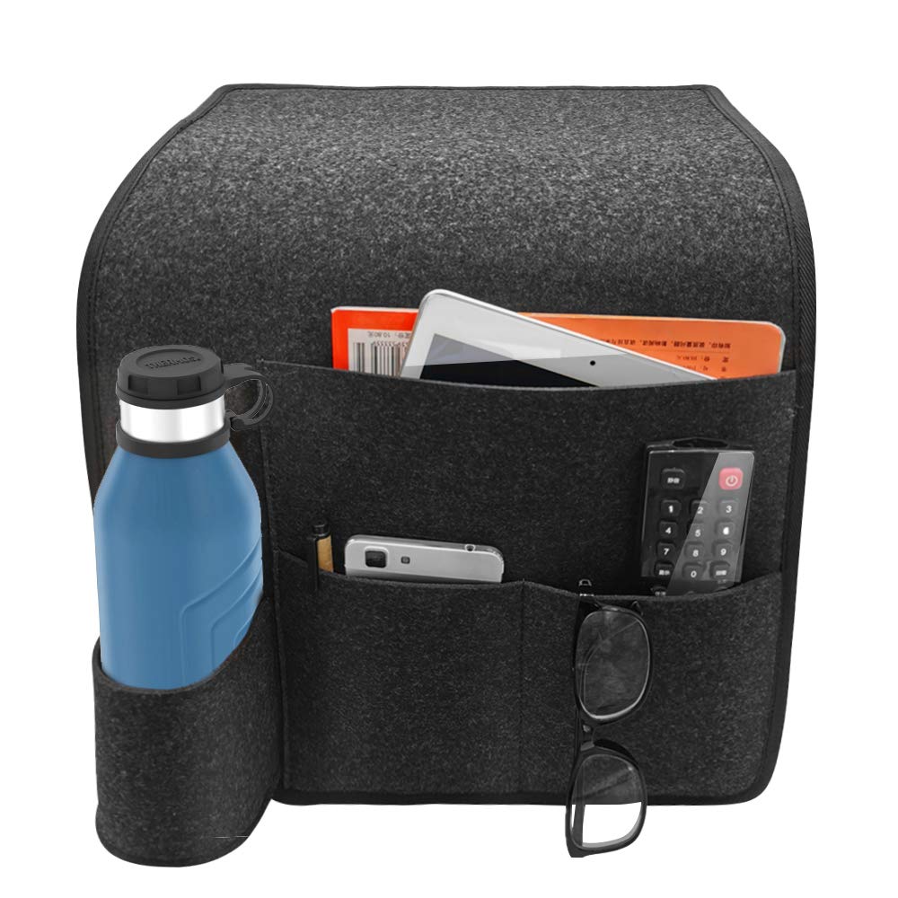 Tyuodna Hanging Bedside Storage Bag, Sofa Organiser Caddy Hanging Bedside Storage Bag, Felt Hanging Organizer Bag Anti-Slip with Water Bottle Holder, for Home Bed Rails, Sofa, Bunk Beds (Black)